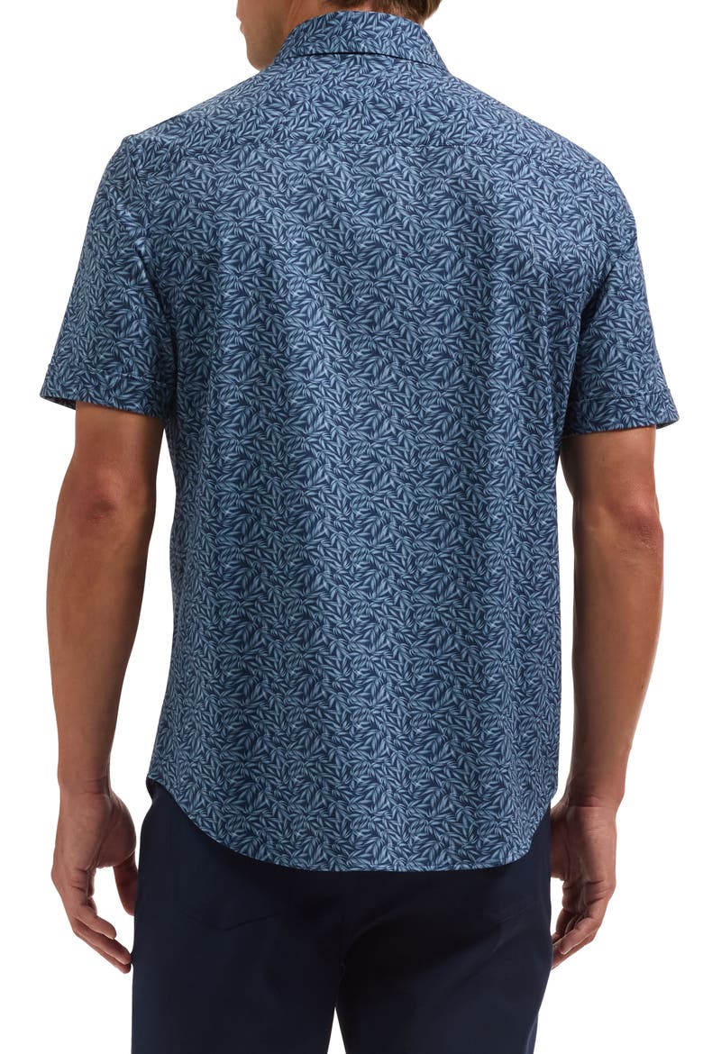 Miles OoohCotton® Leaf Print Short Sleeve Button-Up Shirt, Alternate, color, NAVY