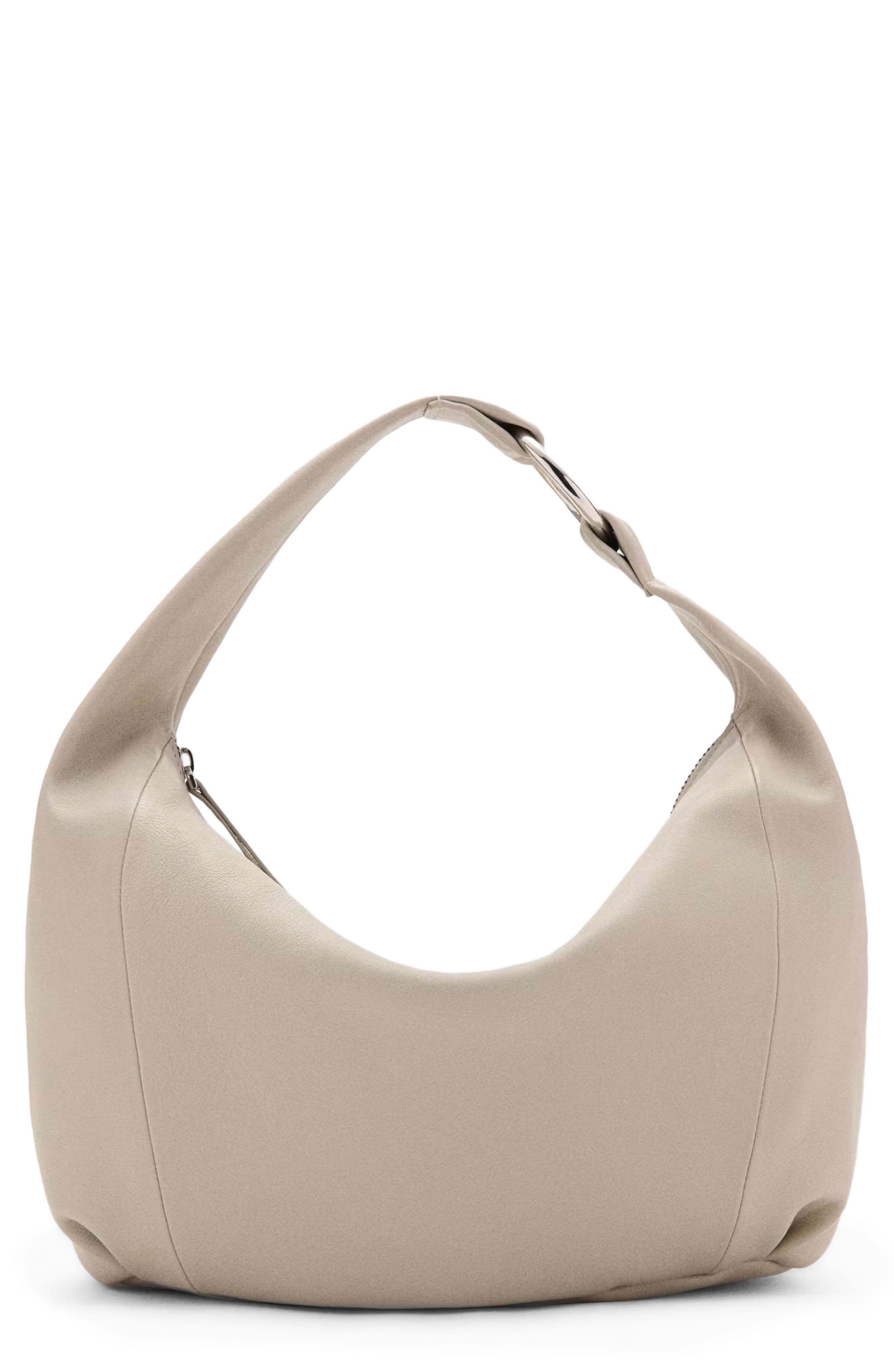 MANGO Leather Shoulder Bag, Main, color, Ecru