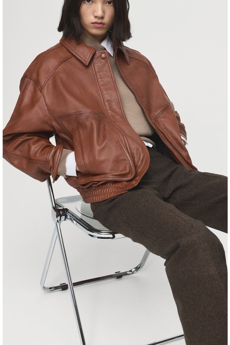 London Oversize Leather Jacket, Alternate, color, COGNAC