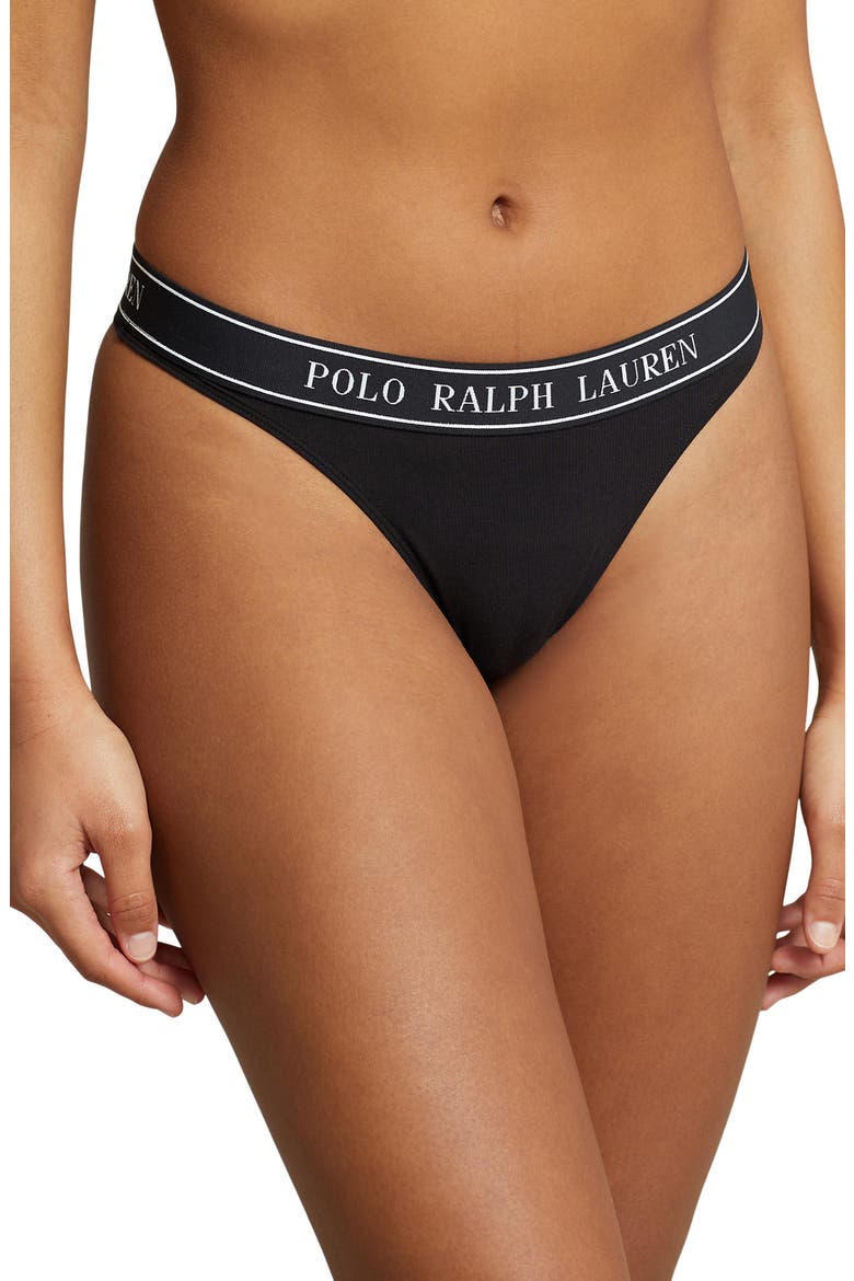 Mid Rise Cotton Blend Thong, Main, color, ONYX