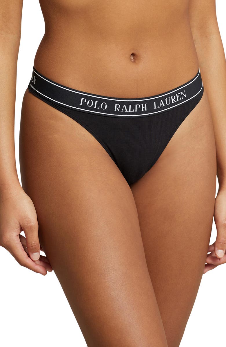 Polo Ralph Lauren Mid Rise Cotton Blend Thong, Main, color,