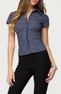 EDIKTED Oriya Gingham Button-Up Blouse
