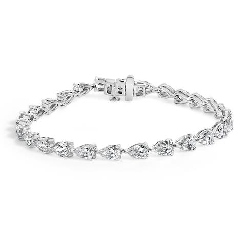 IGI Certified 14K White Gold 12.0 Cttw Pear Cut Lab Grown Diamond Tennis Bracelet