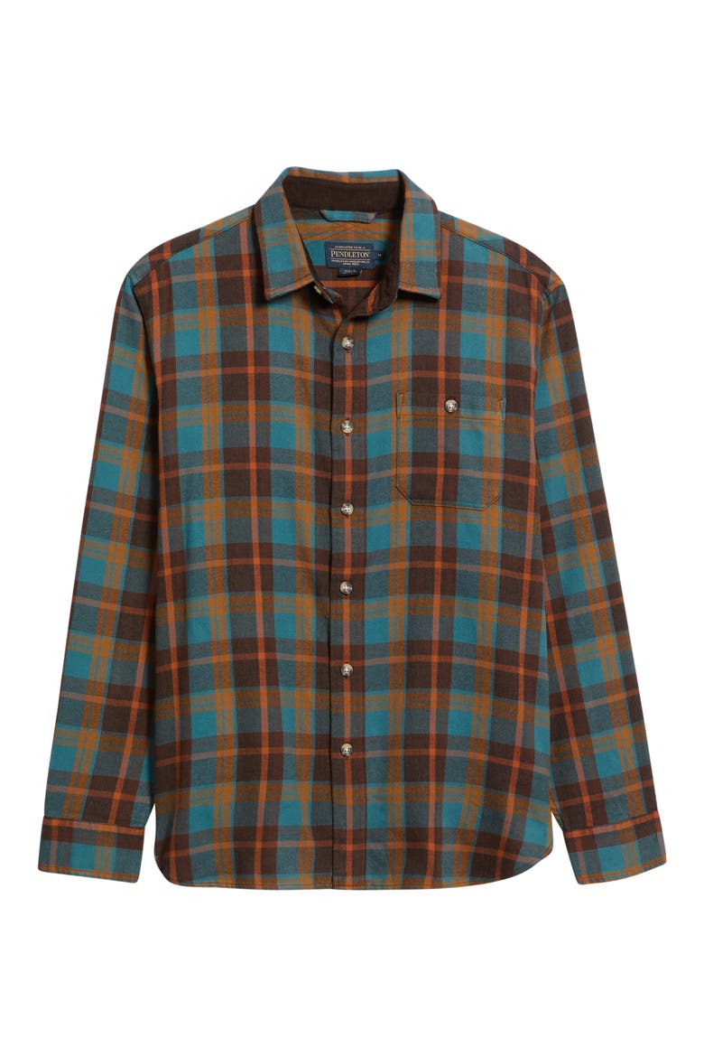 Fremont Flannel Button-Up Shirt, Alternate, color, SEA BLUE/ BROWN PLAID