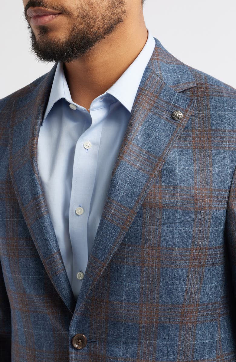 Jack Victor Midland Deco Plaid Super 130s Wool Sport Coat, Alternate, color, Mid Blue