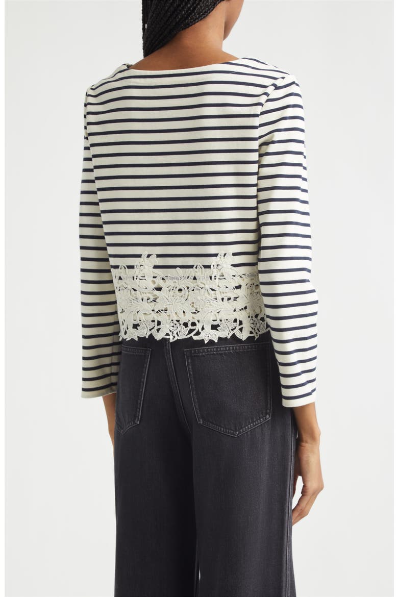 Hovey Stripe Lace Detail Cotton Top, Alternate, color, DOVE NAVY STRIPE