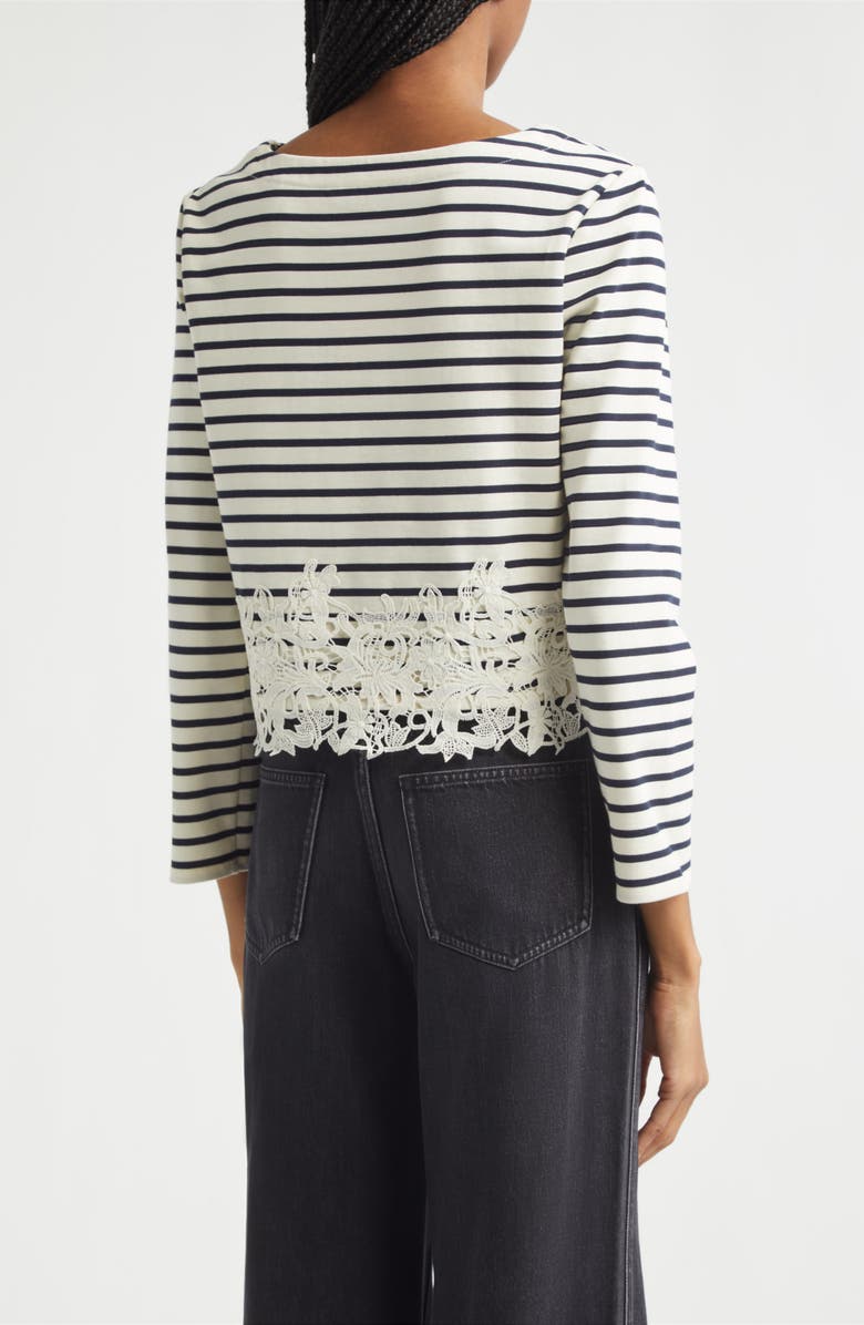 Veronica Beard Hovey Stripe Lace Detail Cotton Top, Alternate, color, Dove Navy Stripe