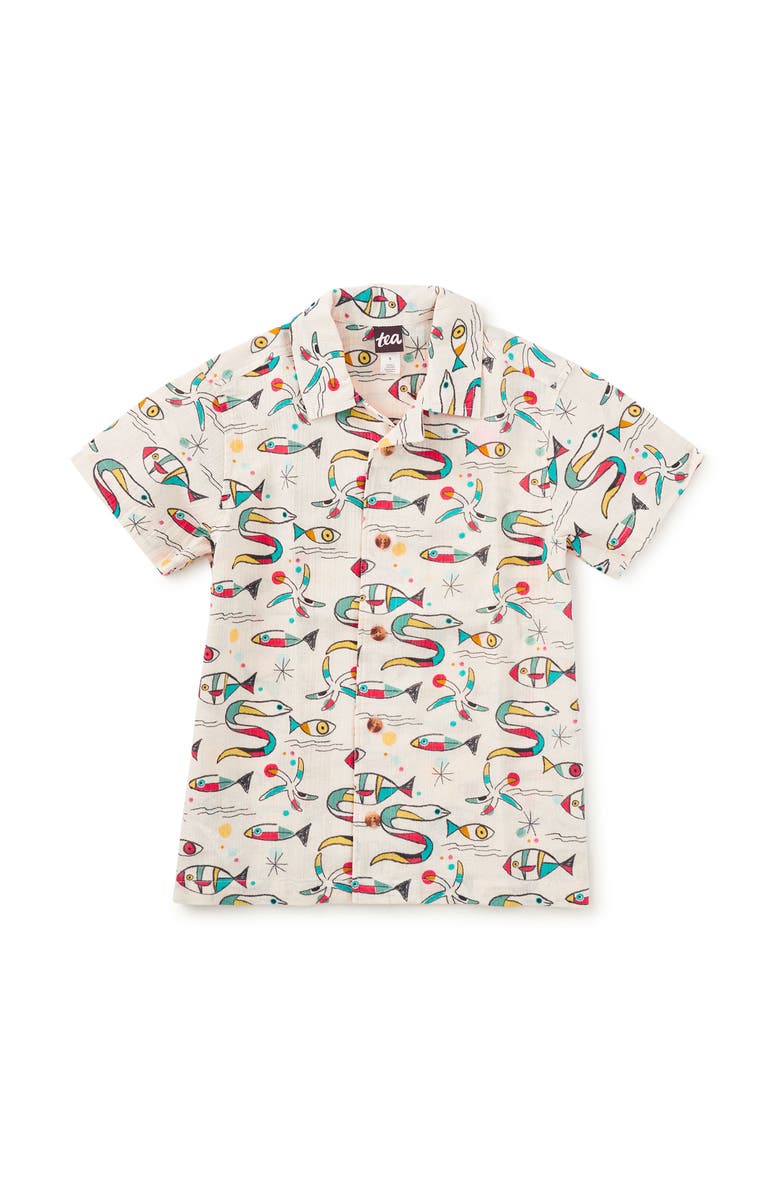 Tea Collection Printed Camp Shirt, Main, color, Mar De Miro