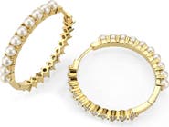 Covet Reversible Imitation Pearl & Cubic Zirconia Hoop Earrings