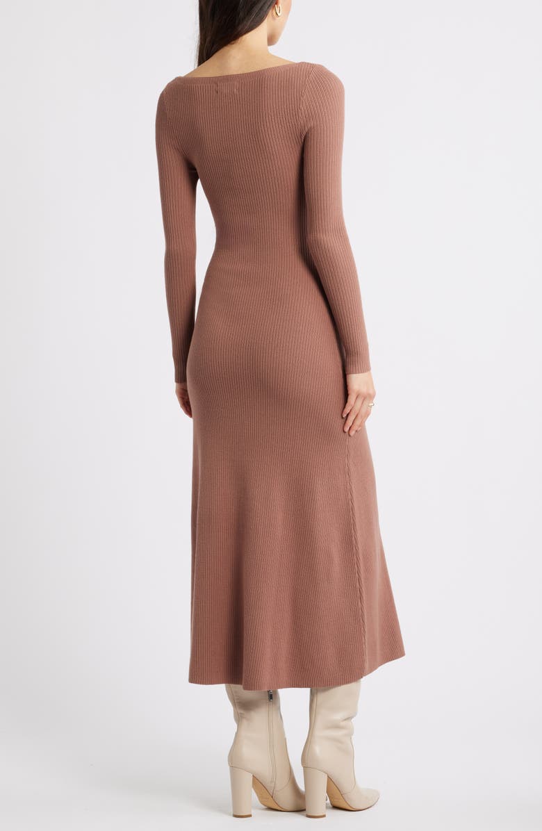 Open Edit Long Sleeve Rib Maxi Dress, Alternate, color, Brown Topaz