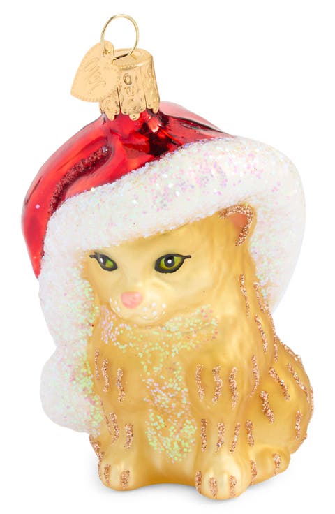 Santa Kitten Glass Ornament