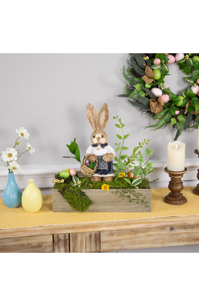 Northlight Boxed Garden Arrangement with Bunny Easter Decoration - 17.25", Alternate, color, Brown