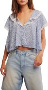 Free People Truly Yours Print Collar Crop Shirt