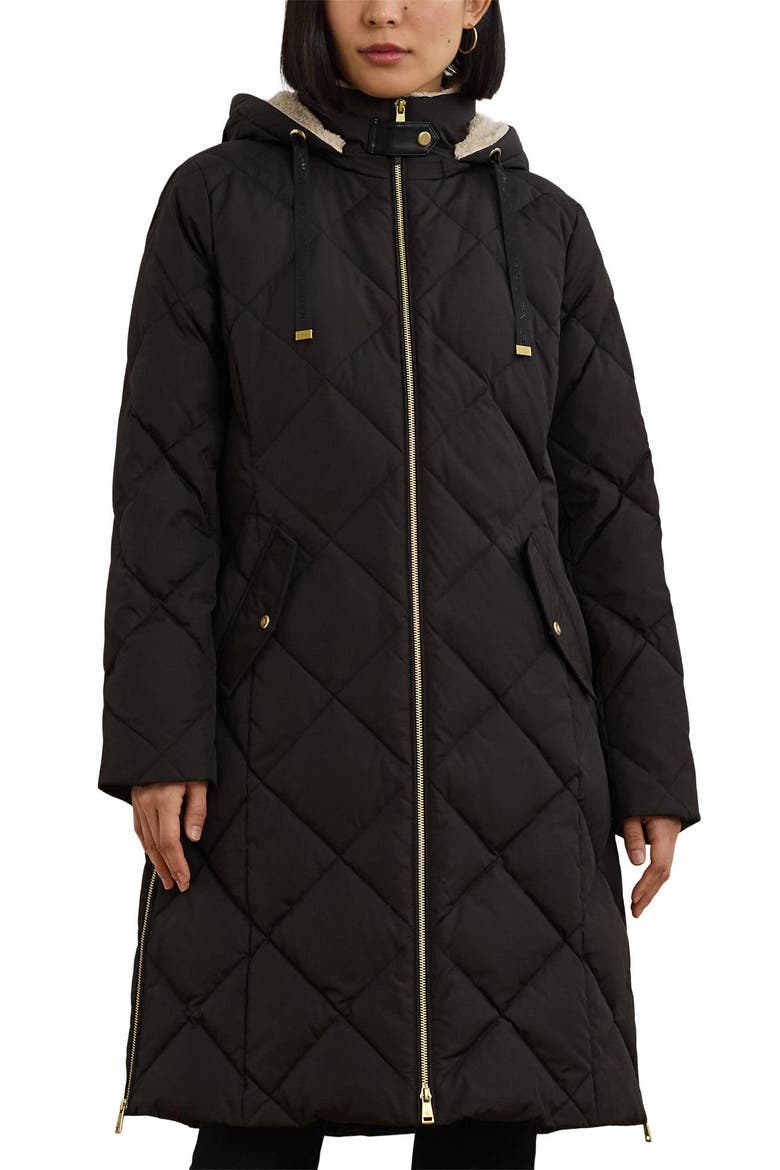 Diamond Quilted Hooded Coat, Alternate, color, BLACK