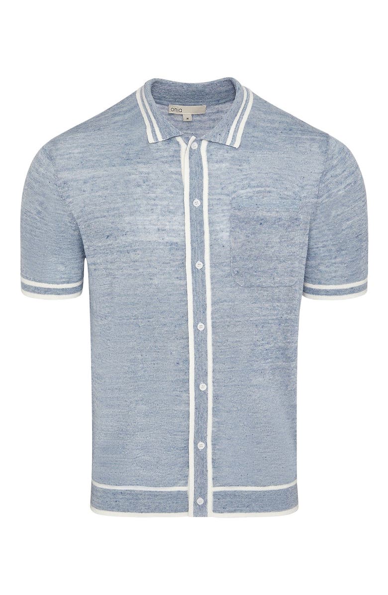 Onia Linen Knit Button Down Shirt, Alternate, color, Melange Sky