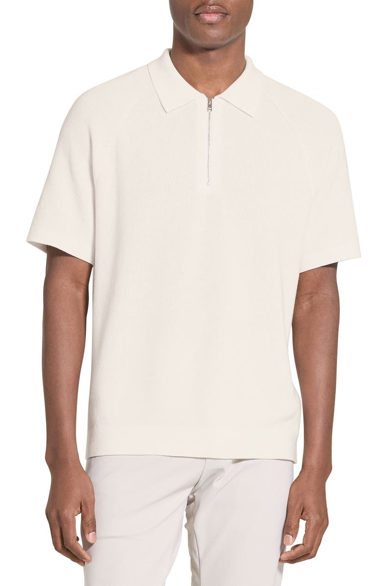 Theory Tactile Cotton Quarter Zip Polo, Main, color, Winter Ivory