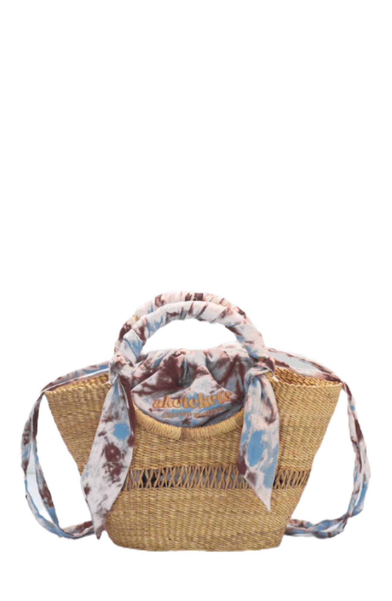 Aketekete Butterfly Bag Small in Natural W/Light Blue 