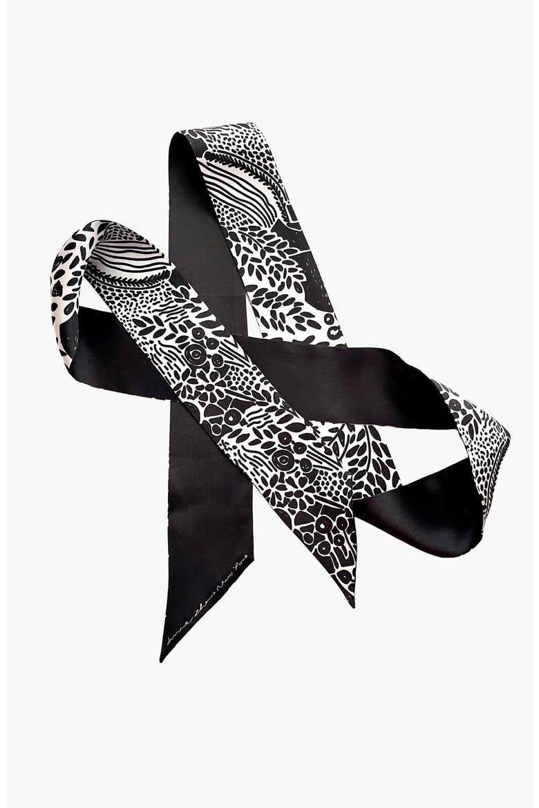 Silk Skinny Scarf Of Black Garden, Alternate, color, Black