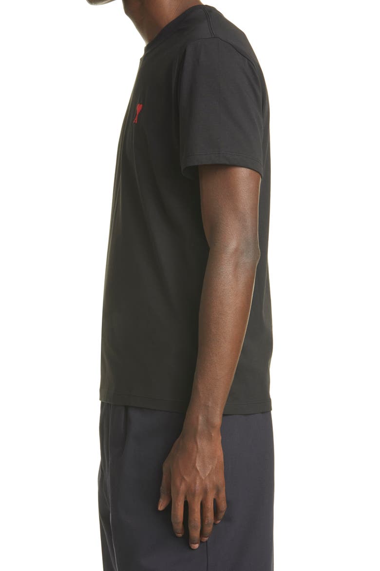 AMI Alexandre Mattiussi Men's Ami de Coeur Embroidered Organic Cotton T-Shirt, Alternate, color, BLACK