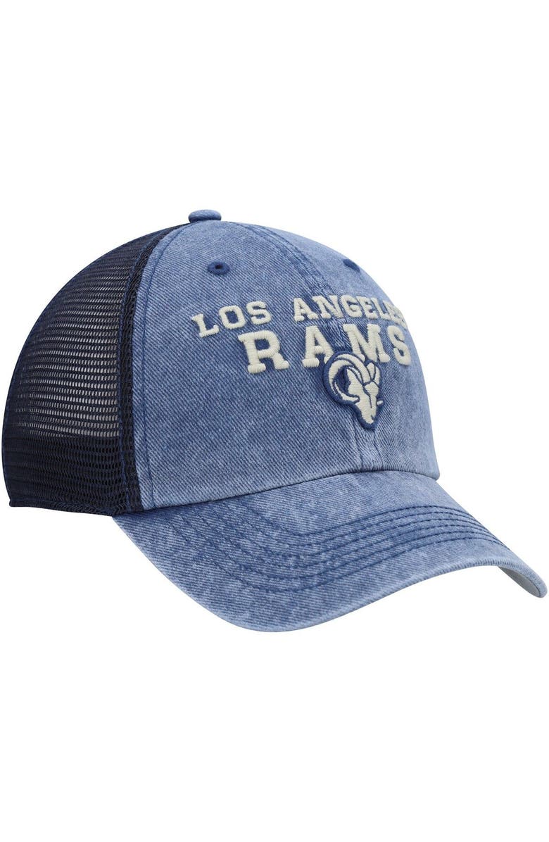 '47 Men's '47 Navy Los Angeles Rams Drumlin Trucker Clean Up Snapback Hat, Alternate, color, 