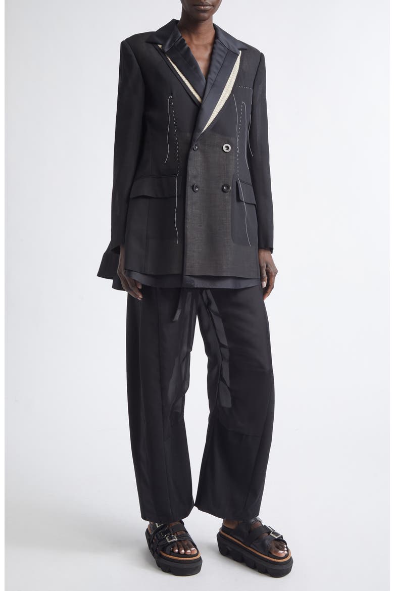 Mixed Media Suiting & Organza Jacket with Bib Inset, Alternate, color, BLACK