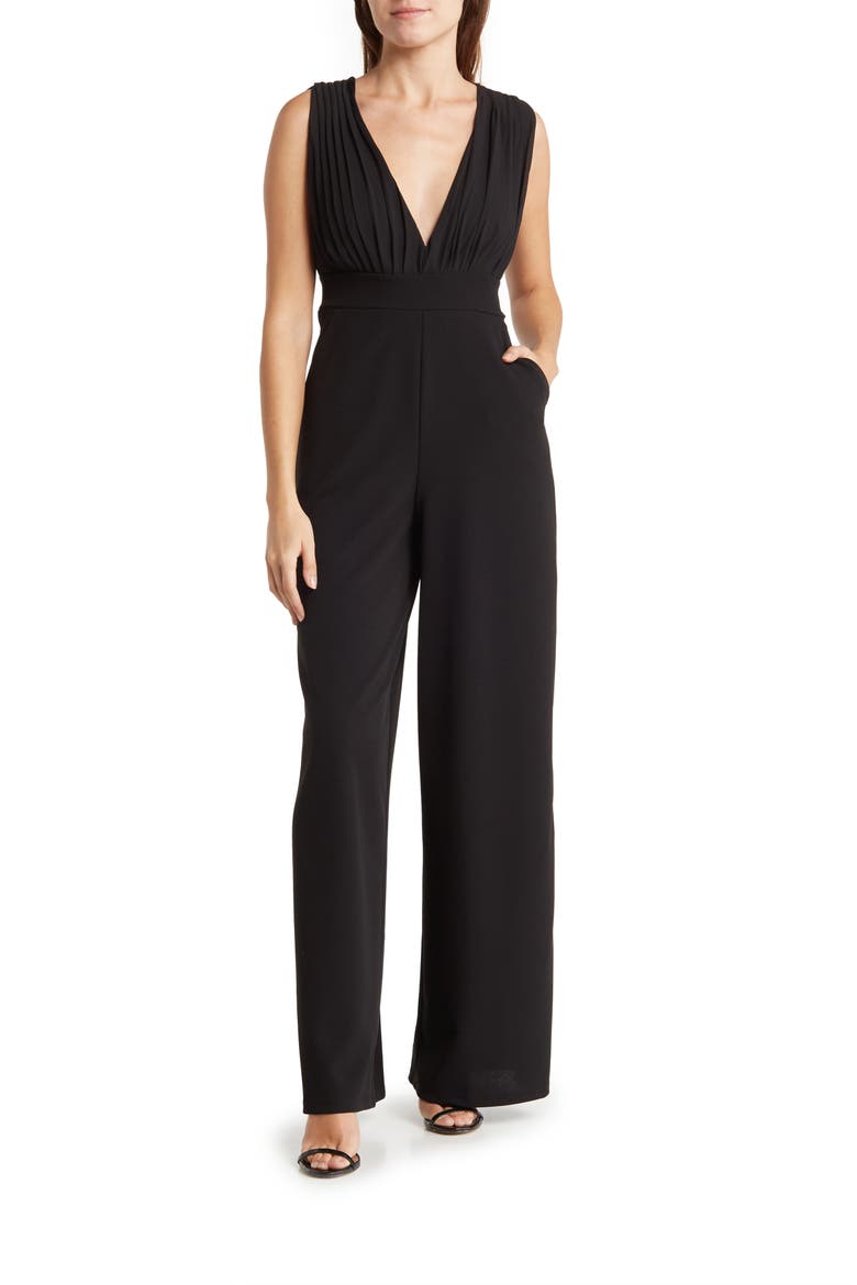 Aster Deep V-Neck Jumpsuit, Main, color, BLACK
