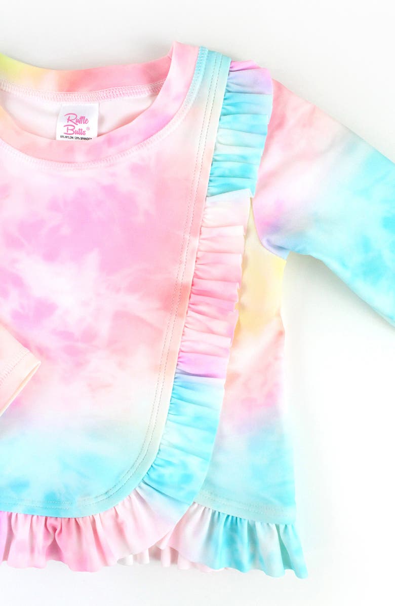 RuffleButts Kids' Rainbow Tie Dye Long Sleeve Two-Piece Rashguard Swimsuit, Alternate, color, 