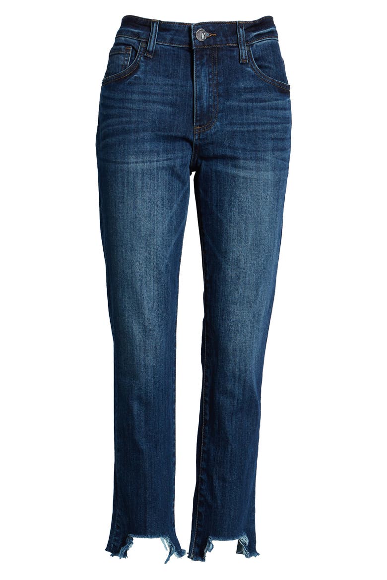 Reese High Waist Frayed Step Hem Ankle Straight Leg Jeans, Alternate, color, BEGIN