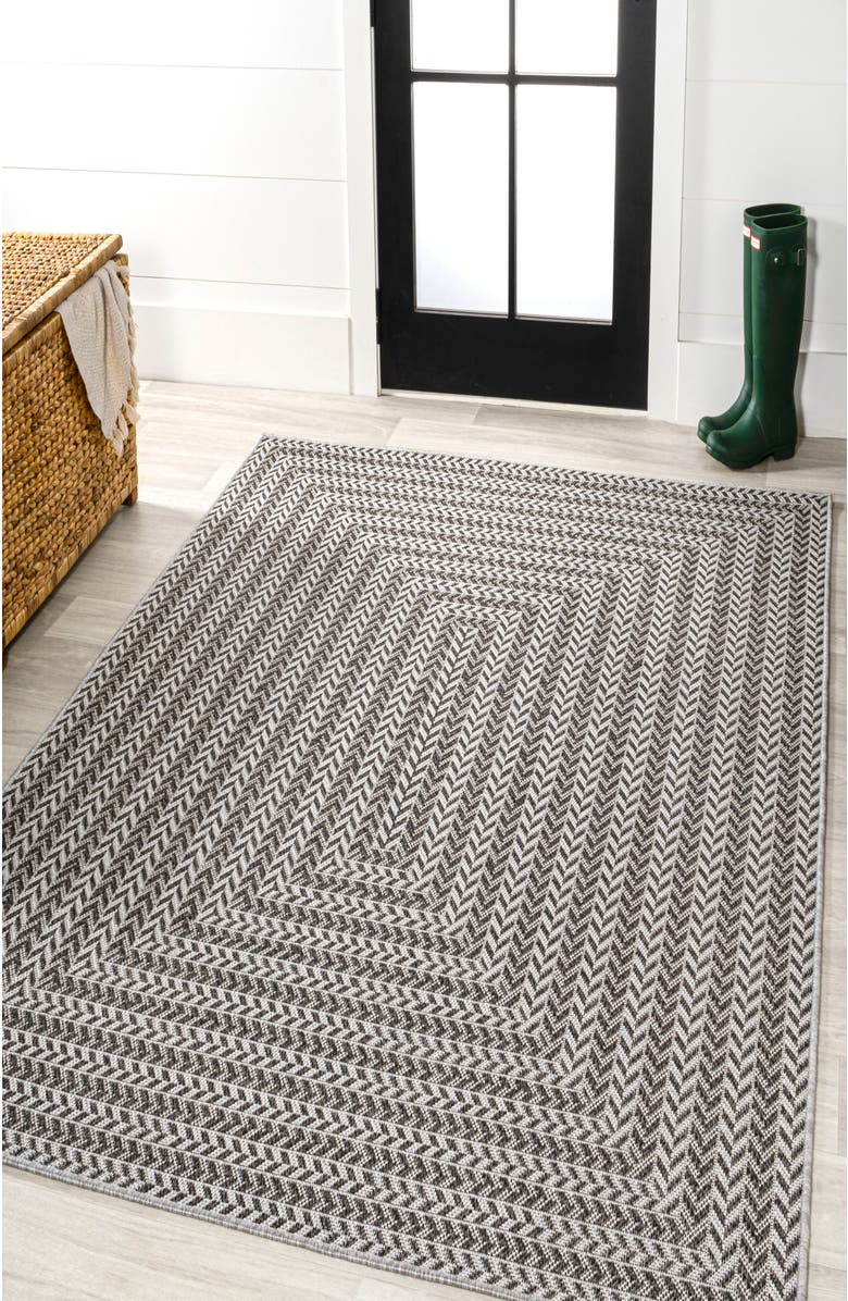 JONATHAN Y Chevron Modern Concentric Squares Indoor/Outdoor Area Rug, Alternate, color, Black/Light Gray