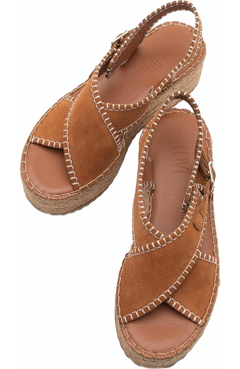 Forever & Always Shoes Bellezza Leather Platform Sandal, Alternate, color, Cognac Brown Suede Leather