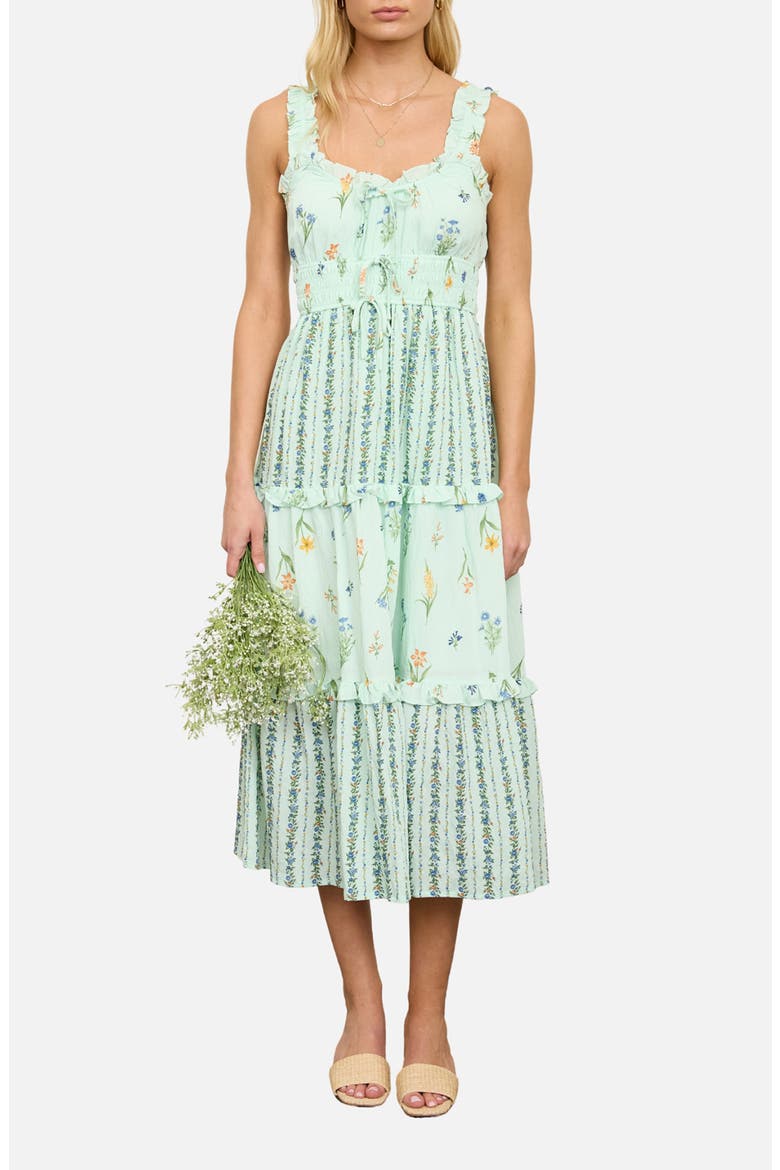 Print Sleeveless Tiered Maxi Dress, Main, color, SAGE MULTI