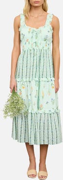 Blu Pepper Print Sleeveless Tiered Maxi Dress