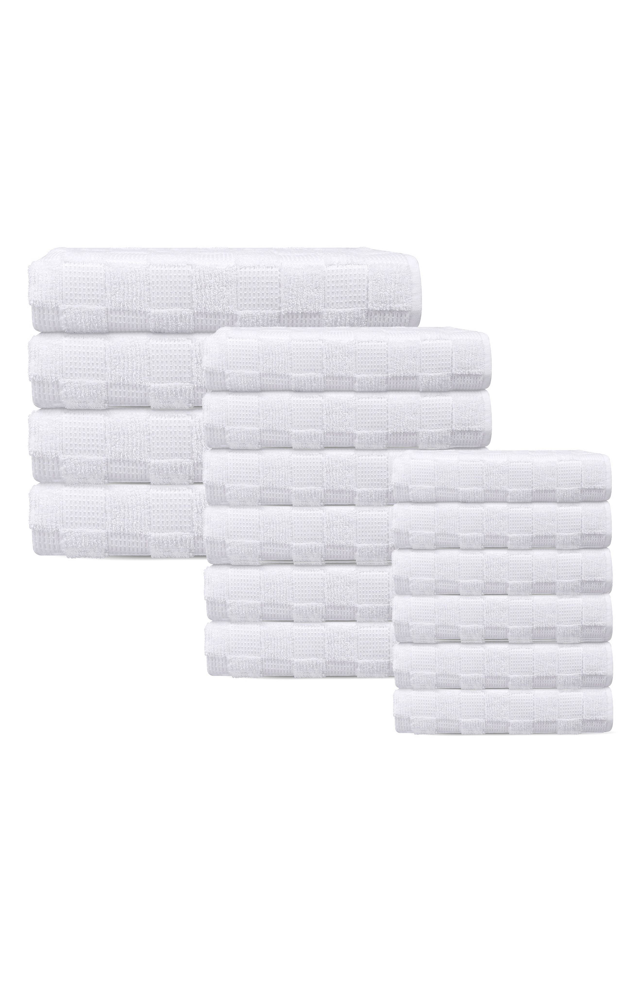 DePera Waffle Terry 16-Piece Turkish Cotton Bath Towel Set