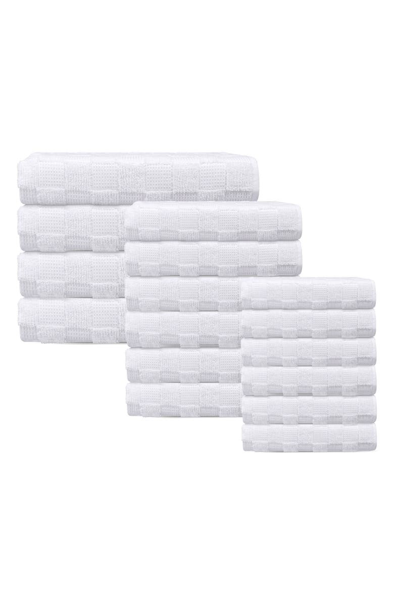 DePera Waffle Terry 16-Piece Turkish Cotton Bath Towel Set, Main, color, White