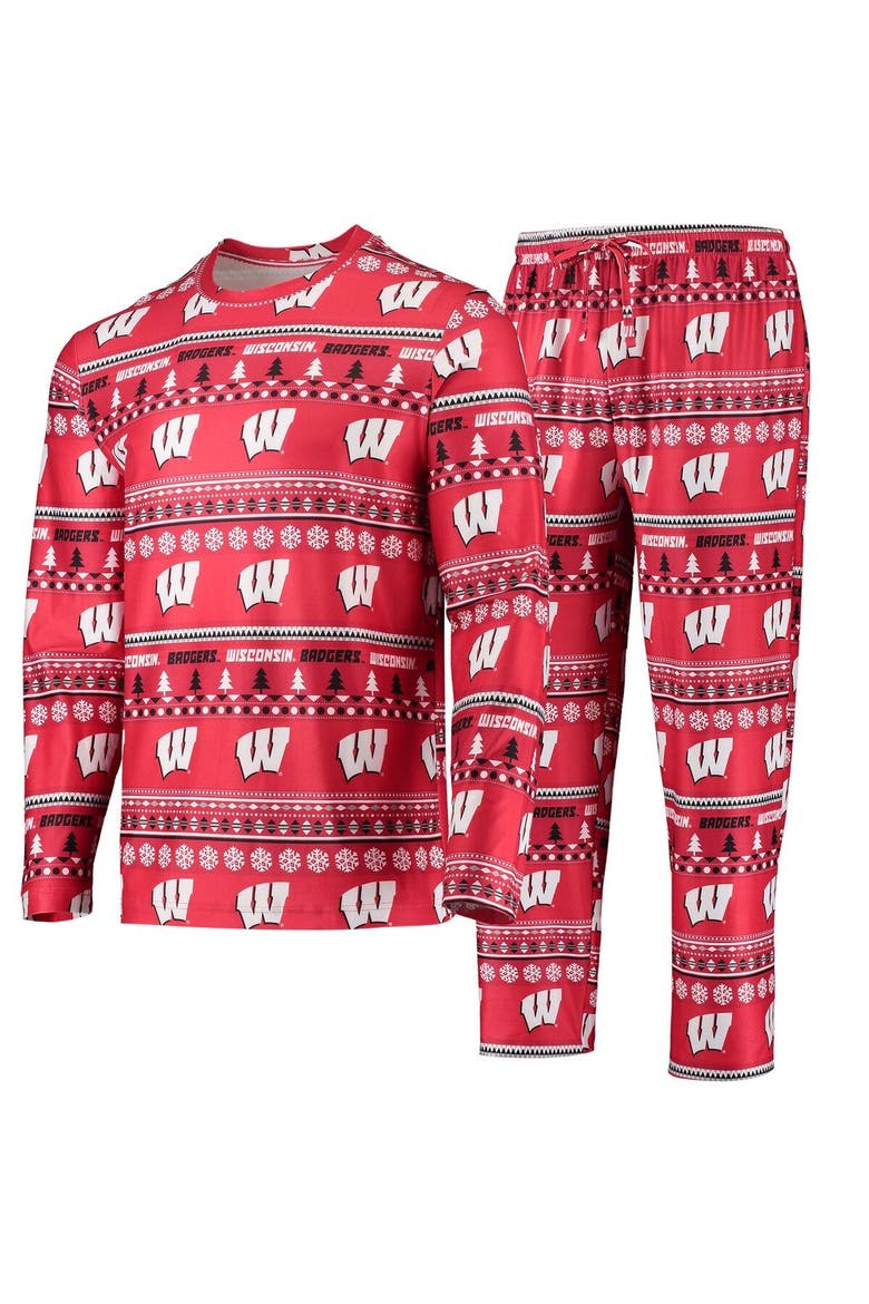 Men's Concepts Sport Red Wisconsin Badgers Ugly Sweater Long Sleeve T-Shirt and Pants Sleep Set, Alternate, color, Red