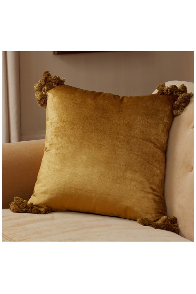 Raj Velvet Tassel Throw Pillow, Alternate, color, OLIVE