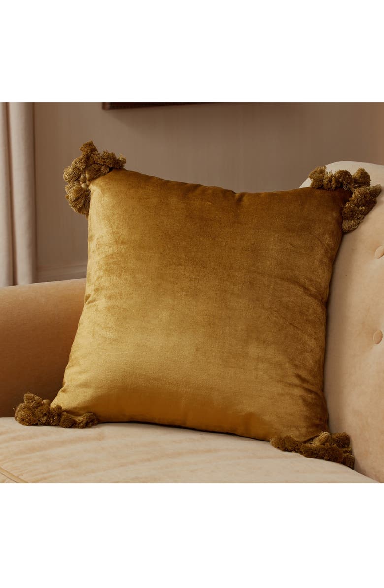 ROSELLI TRADING COMPANY Raj Velvet Tassel Throw Pillow, Alternate, color, Olive
