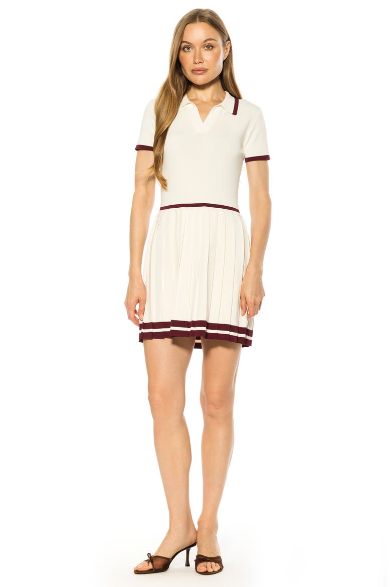 Jasmine Pleated Dress, Alternate, color, IVORY/ RED