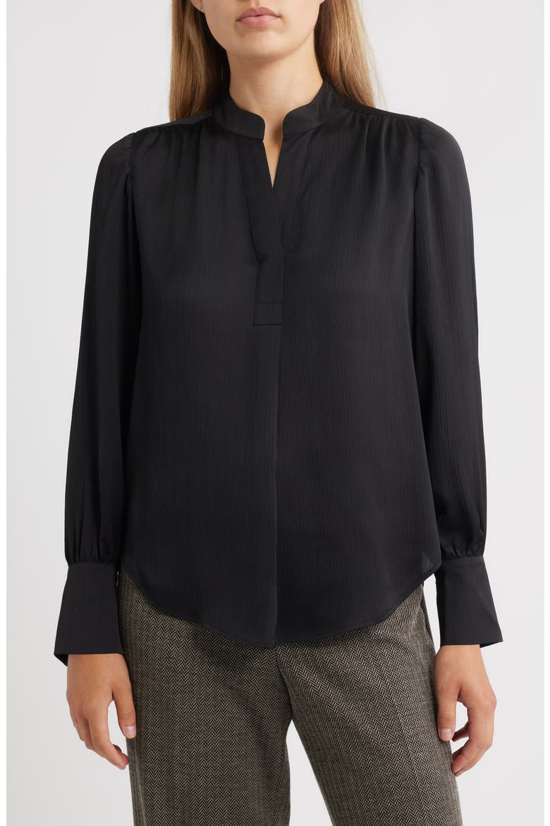 Textured Crepe Long Sleeve Top, Alternate, color, ANNE BLACK
