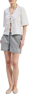 Reistor Relaxed Fit Top With Ruffles and Front-Ties