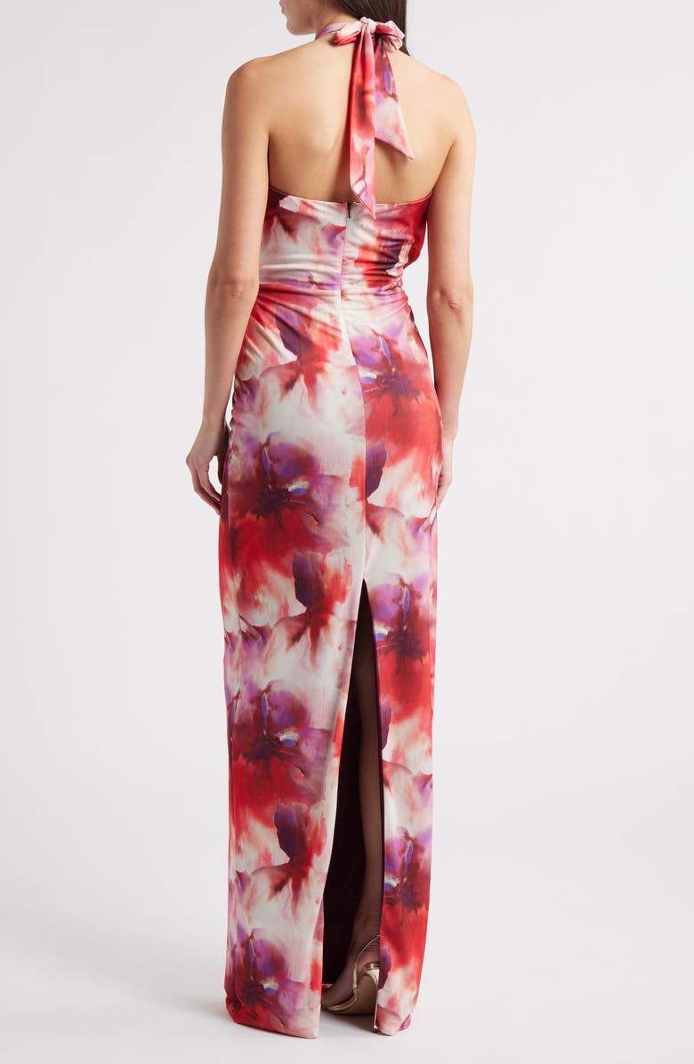 Black Halo Fina Halter Evening Gown, Alternate, color, Cerise Water Color