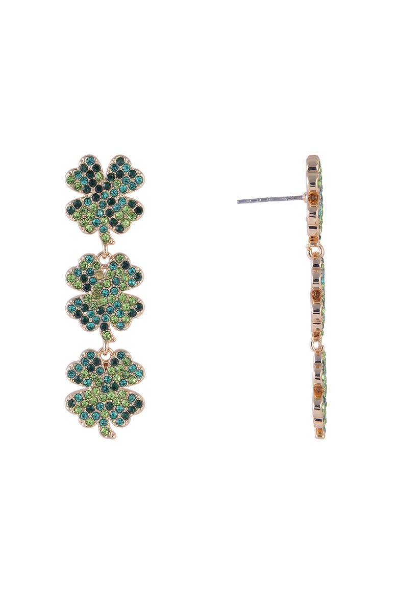 Four Leaf Clover Linear Earrings, Alternate, color, Green