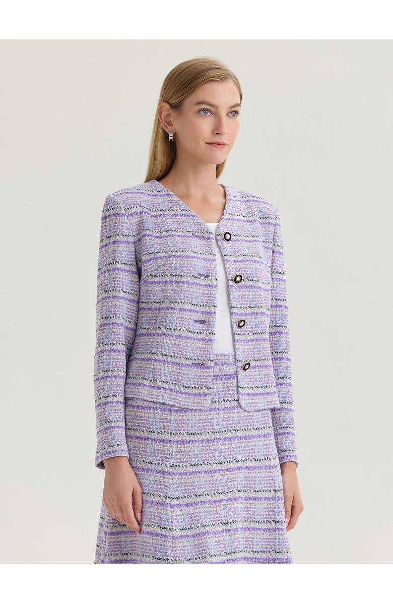 Misook Plaid Tweed Knit Jacket, Alternate, color, Biscotti/Powder Blue/Purple