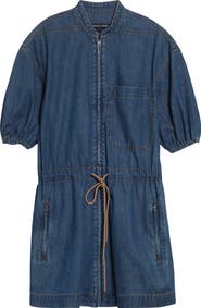 Veronica Beard Akerman Puff Sleeve Denim Minidress