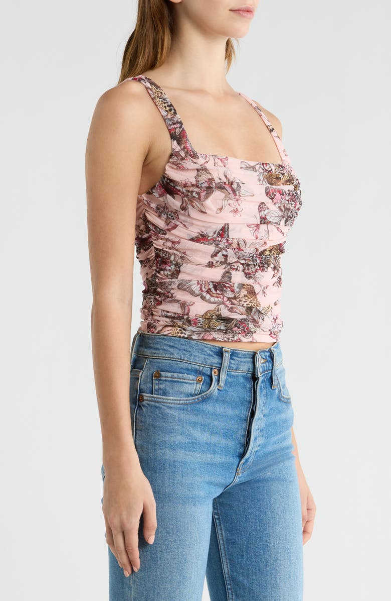 L'AGENCE Rasha Butterfly & Jungle Print Shirred Tank Top, Alternate, color, Light Nectar Pink Butterfly
