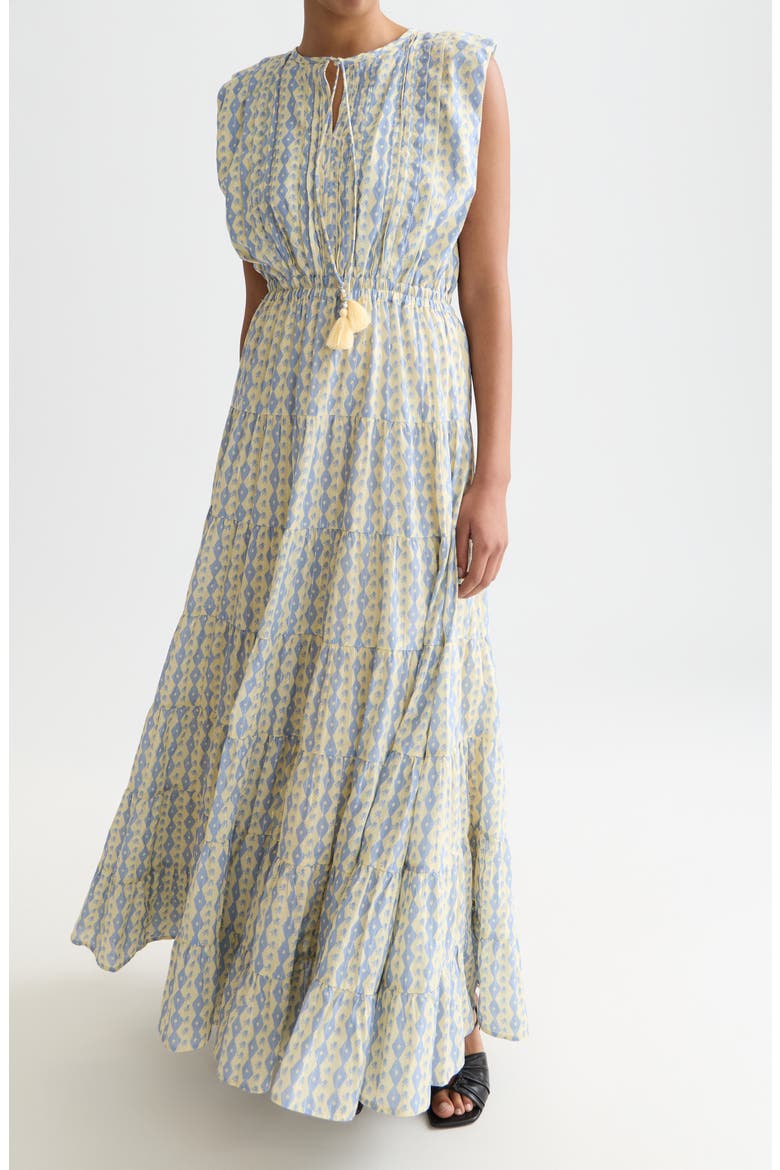 Abstract Print Tiered Cotton Blend Maxi Dress, Alternate, color, CACTUS STRIPE PLACED RAFFIA