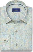 David Donahue Paisley Long Sleeve Linen & Pima Cotton Button-Up Shirt