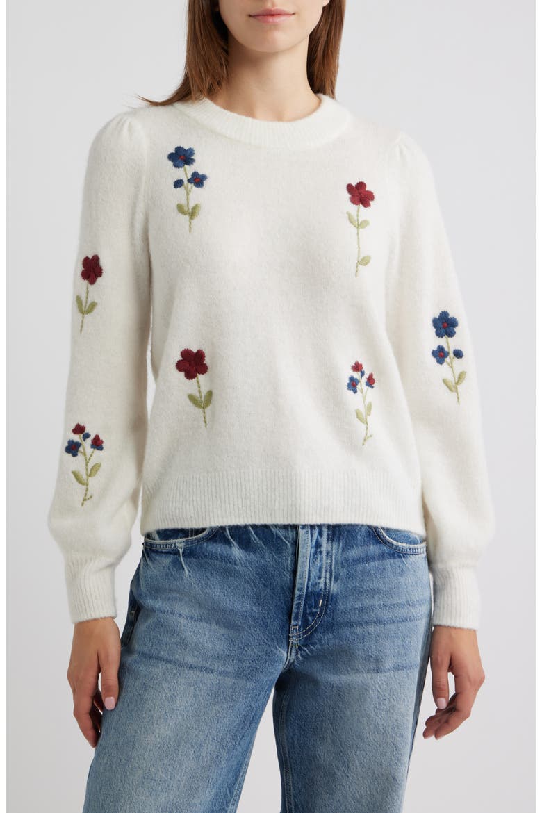 Avila Flower Embroidered Sweater, Main, color, GARDEN EMBROIDERY