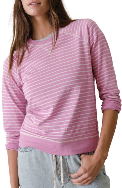 Marine Layer Stripe Reversible Raglan Sleeve Sweater In Pink