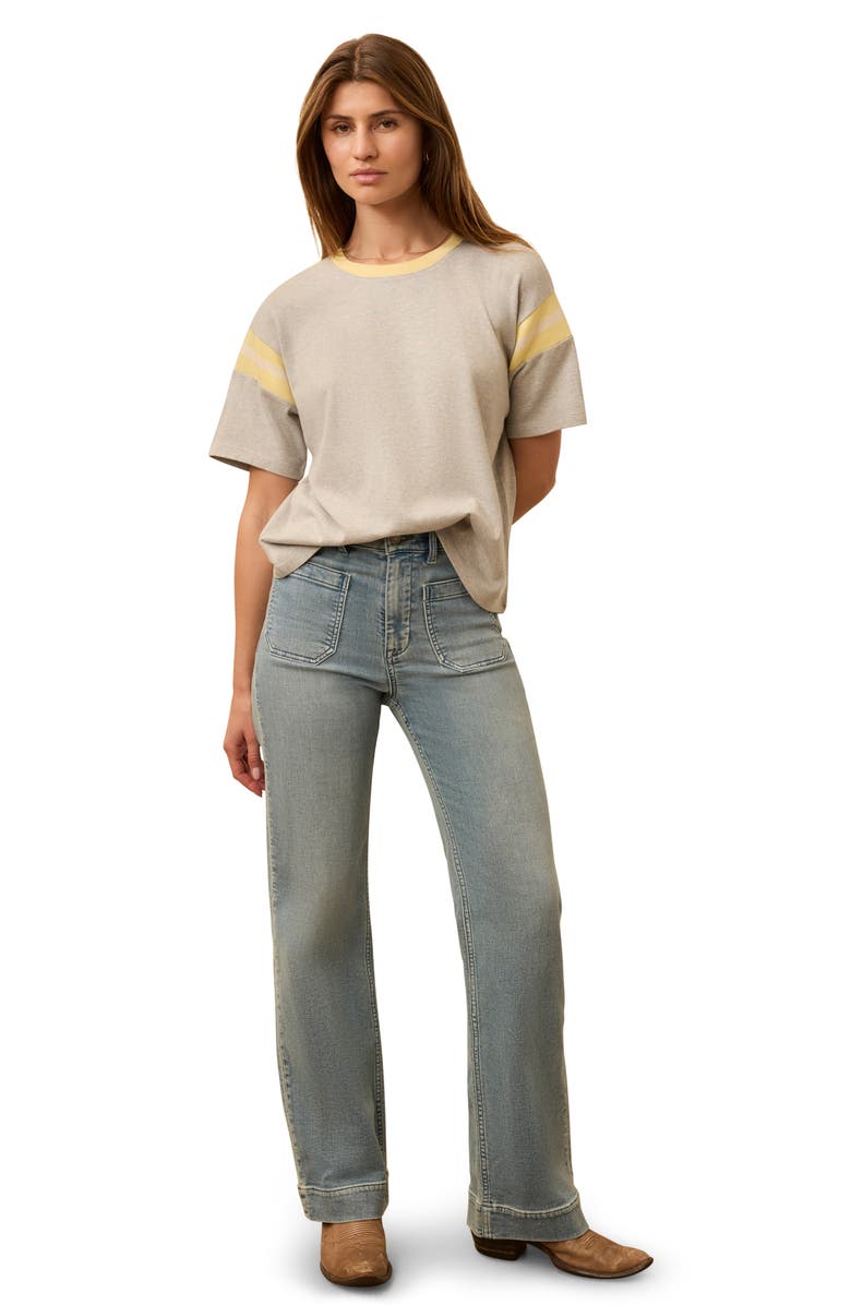 Faherty Throwback Stripe Sleeve Organic Cotton T-Shirt, Alternate, color, Spring Grey Varsity